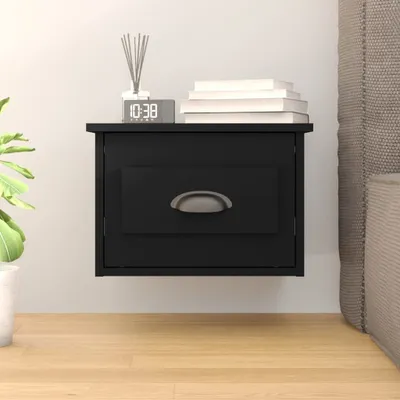 Image de vidaXL Table de nuit murale noire 41,5x36x28 cm