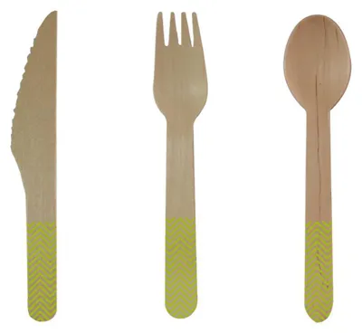 Produktbild von 24-teiliges Holzbesteck-Set Grün 8 Messer, 8 Gabeln und 8 Löffel