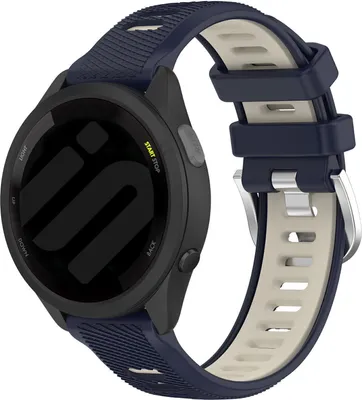 Produktbild von Strap-it Smartwatch-Sportarmband aus Silikon – geeignet für Garmin Vivoactive 4 (45 mm) / Venu 2 / Venu 3 / Forerunner 255 / Forerunner 265 – dunkelblau/beige