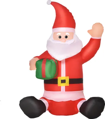 Produktbild von HOMCOM Selbstaufblasbarer Weihnachtsmann Weihnachtsdekoration LED mit Geschenk Gebläse Rot L70 x B50 x H120 cm