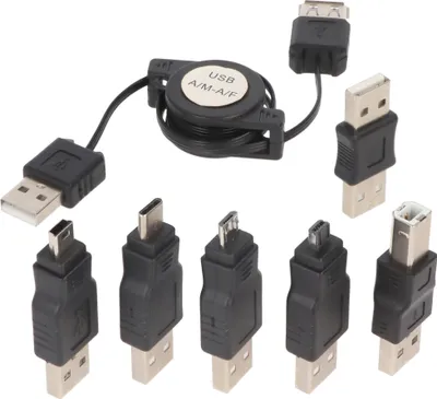 Produktbild von USB-Adapter-Set 7-teilig mit praktischer Aufrollbox, USB-Verlängerungskabel für den direkten Anschluss an einem USB-Gerät