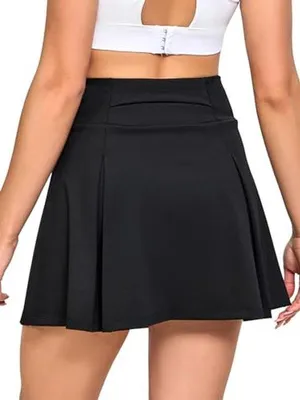 Produktbild von Famanu Tennisrock mit hoher Taille und 3 Taschen - Sportliche Skort für Golf und Laufen