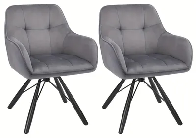 Image de Chaise de salle à manger avec assise en velours, pivotante à 360°, gris/noir
