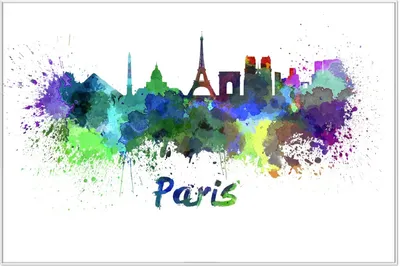Produktbild von Wallario Wandbild Städte als Aquarell - Skyline von Paris, Größe: 61 x 91,50 cm, Poster mit weißem Aluminiumrahmen