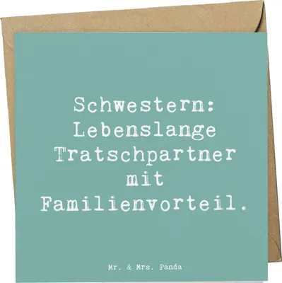 Produktbild von Mr. & Mrs. Panda Grußkarte Spruch Schwestern Tratschpartner - Meeresbrise - Geschenk, handgemacht, Geschwisterliebe, Geburtstage, Schwester, Glückwunschkarte, Familie