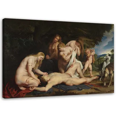 Produktbild von Leinwandbild tod des adonis - p. p. rubens reproduktion 90x60 cm Feeby braun wandbild bereit zum aufhängen