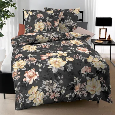 Produktbild von Kaeppel Biber Bettwäsche Magnolia schwarz 155x220 cm + 80x80 cm