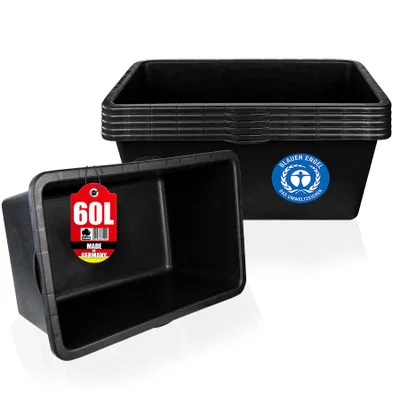 Produktbild von BigDean 5X Mörtelkasten 60 Liter Eckig Miniteich Baueimer - 71 x 40 x 29 cm - Speiswanne Zementwanne Mörtelwanne -  Germany - Blauer Engel