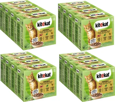 Produktbild von KITEKAT™ Multipack Portionsbeutel Jagdschmaus 3 Varietäten Rind, Kaninchen, Truthahn in Sauce 16 x 12 x 85g