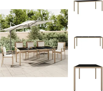 Immagine prodotto di vidaXL Tavolo da giardino con piano in vetro Beige poly rattan e vetro temperato - Tavoli da giardino