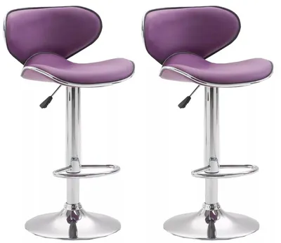 Image de In And OutdoorMatch Tabouret de bar Grimaldo Angelita - Violet - Chrome - Design moderne - Dossier - Repose-pieds - Pour la cuisine et le bar - Assise rembourrée - Similicuir
