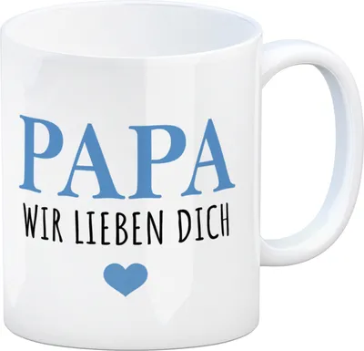 Produktbild von Papa wir lieben dich Kaffeebecher in blau mit Herz