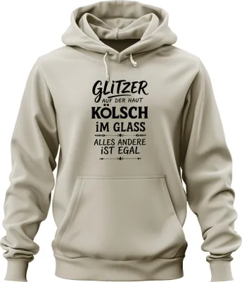 Produktbild von Kölsch Glitzer auf der Haut im Glas Lustig Köln Geschenk Uni Hoodie Kapuzenpullover, Natur, XL