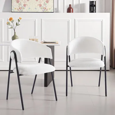 Produktbild von DITAIX 2er Set Esszimmerstühle Modern - Gepolsterte Stoffstühle mit Armlehne & Metallgestell, Weiß
