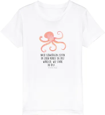 Produktbild von Mr. & Mrs. Panda Kleinkinder T-Shirt Tintenfisch 5-6 Jahre (110/116) - Weiß - Geschenk, Kinder Kurzarm, Kindershirt, Ozean, Bio, Krake, Meerestier, Mädchen, Teenager
