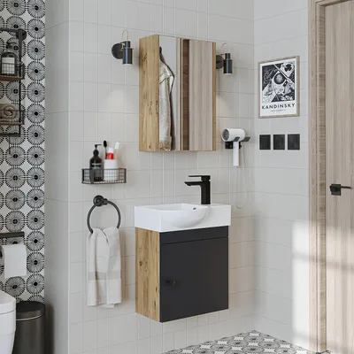 Produktbild von Roomart PUNTO Badmöbel-Set 3-teilig 46.5 cm breit, Anthrazit-Eiche