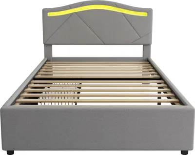 Produktbild von Flieks Polsterbett 90x200cm mit 2 Schubladen, Jugendbett Kinderbett mit LED, Stauraumbett Doppelbett mit Lattenrost, Holzbett Klassisches Bett, Leinen