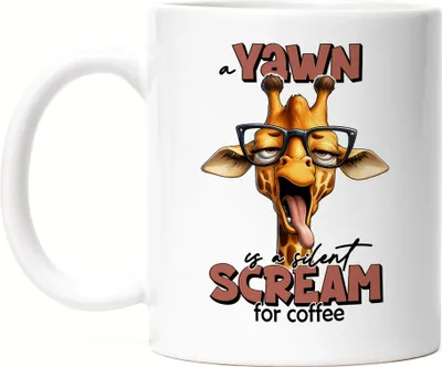 Produktbild von A yawn is a silent scream for coffee Tasse Weiß lustiger Spruch Yawn Coffee Giraffe
