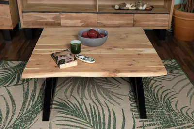 Produktbild von Couchtisch Baumkante 90 x 90 cm Akazie natur geschlossenes X-Gestell Quintus