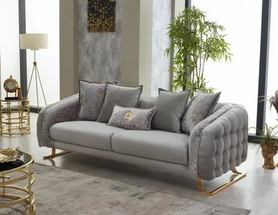 Produktbild von Chesterfield Couch Dreisitzer Sofa 3 Sitzer Stoffsofa Polstersofa Grau