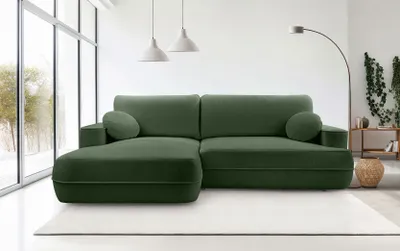 Produktbild von DomoHome Ecksofa FUEGO 260x168 cm Grün Linke Seite Mit Schlaffunktion 140x240 cm, Skandinavisches Design, Schlafsofa Mit Bettkasten, Bubble Stoff, Modernes Sofa Für Wohnzimmer