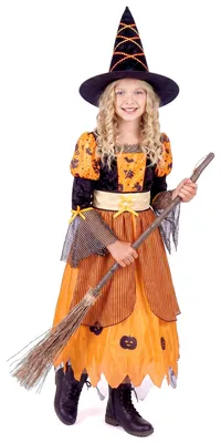 Obrázek produktu pro Dětský kostým čarodějnice na Halloween černo-oranžový M 7-9 let (120-130 cm)
