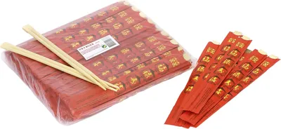 Produktbild von [ 100 Paar ] Einmal Essstäbchen aus Bambus 22cm einzeln verpackt DOUBLE HAPPINESS