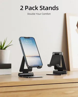 Produktbild von Doppelte, faltenfähige Telefonhalter, vollständig verstellbare faltenfähige Büro-Telefonhalter für alle Telefone, schwarz