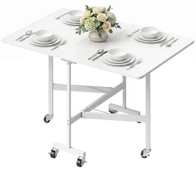 Produktbild von Klappbarer Esstisch fš¹r 4šC6 Personen mit Rollen und Klappplatten, klappbarer Kš¹chentisch 120 x 80 x 73 cm, wei?