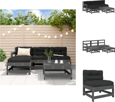 Immagine prodotto di vidaXL Set di 5 pezzi da giardino con cuscini in legno massiccio grigio - Set di mobili da giardino