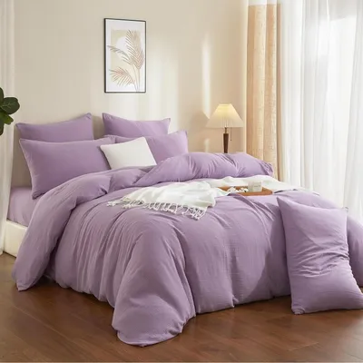 Obrázok produktu pre Sada posteľnej bielizne 200x220 cm, fialová, 100% bavlna, mušelín, 3-dielna, so zipsom