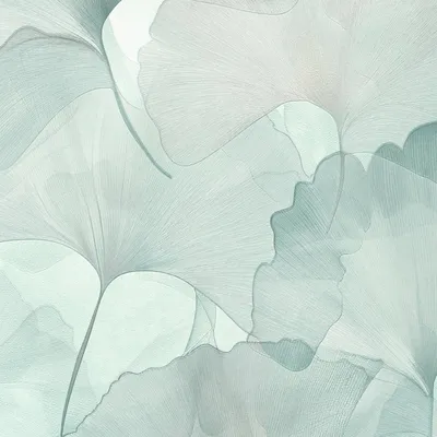 A close-up, abstract view of overlapping ginkgo leaves.