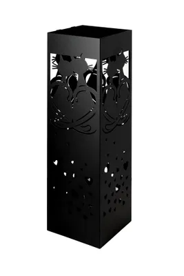 Produktbild von Schirmständer aus Metall mit modernem Design für Zuhause und Büro, Katzenmotiv, 2 Haken, 2 herausnehmbare Wasserauffangschalen, 15,5x15,5x49cm, schwarz, quadratisch