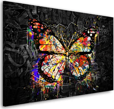 Produktbild von Pop Art Schmetterling Black Wandbild Leinwandbild Kunstdruck XL Deko: 150x100x4cm
