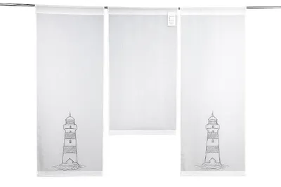 Produktbild von Design Mini Flächenvorhang Set weiß bestickt Leuchtturm grau Schiebegardine