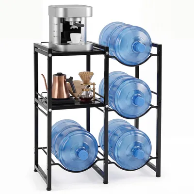 Productafbeelding van COSTWAY Waterkruikhouder, 3-laags waterfleshouder met 4 vakken, waterkruikrek voor 5-gallon flessen, waterdispenserstandaard voor de keuken