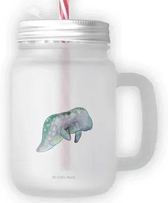 Produktbild von Mr. & Mrs. Panda Trinkglas Seekuh Chillen - Transparent - Geschenk, Meer, Abnehmen, Süßigkeiten, mit Deckel, Becher Strohhalm, Diät, Essen, Cocktailglas, Saftglas, Glas