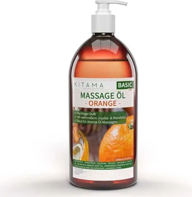 Produktbild von Kitama Aroma Massageöl Orange 1-Liter 1L I Pflegendes Körperöl für Massagen I Aroma-Öl für Massage, Thai-Massage & Spa
