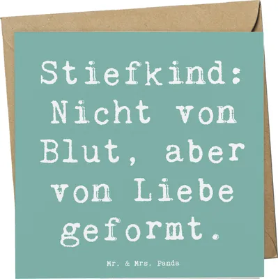 Produktbild von Mr. & Mrs. Panda Klappkarte Spruch Stiefkind von Liebe - Meeresbrise - Geschenk, Glückwunschkarte, Familienliebe, Familienbindung, Grußkarte, Patchworkfamilie, faltkarte