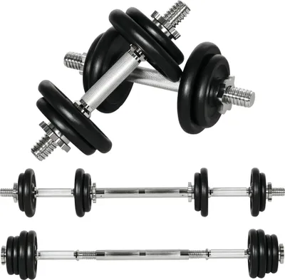 Produktbild von HOMCOM 2 in 1 Hantelnset verstellbare Dumbbellset 20 KG Kurzhantel & Langhantel mit Verbindungsrohr professionell Dumbbell