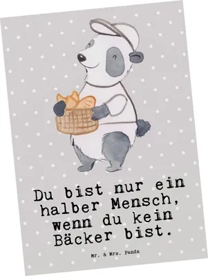 Produktbild von Mr. & Mrs. Panda Postkarte Bäcker Herz - Grau Pastell - Geschenk, Konditor, Bäckerei, Postkarten, Ansichtskarten, Grußkarte, bildkarte, Ansichtskarte