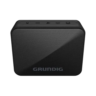 A black Grundig portable mono speaker is shown against a white background.