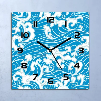 Produktbild von Wanduhr Echt-Glas-Küchenuhr Meereswellen Quarz Lautlos 30x30 Deko Bilder
