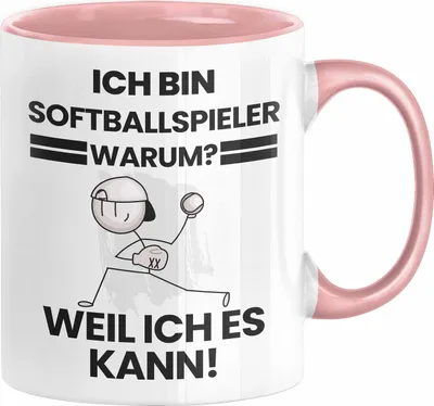 Produktbild von Softballspieler Geschenk Tasse Lustiger Spruch Ich Bin Softballspieler Warum Weil Ich Es Kann Geschenkidee Bester Softballspieler Geburtstag Kaffee-Becher (Rosa)