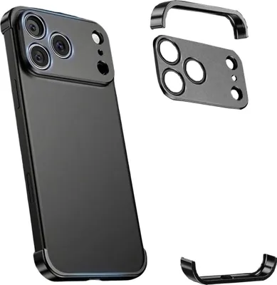 Produktbild von Titan Rahmen Hülle für Apple iPhone 17 Pro ultradünn mit Kameraschutz Schwarz