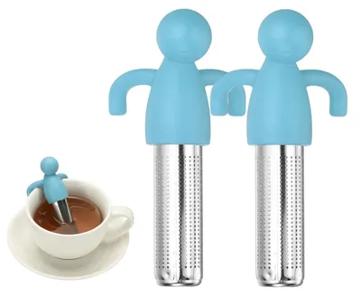 2 Teesiebe aus Edelstahl mit Silikongriff, himmelblau