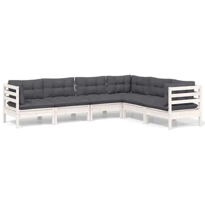Produktbild von 6-tlg. Garten-Lounge-Set mit Kissen Weiß Kiefer Massivholz
