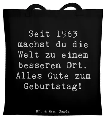 Produktbild von Mr. & Mrs. Panda Shopping Tasche Spruch 1963 Geburtstag - Schwarz - Geschenk, Happy Birthday, Glückwunsch, Tote Bag, Geburtsjahr, Anerkennung, Laptoptasche, Schultasche