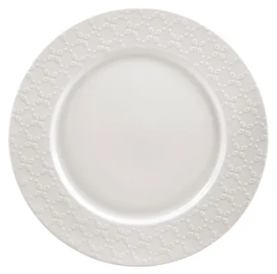 Speiseteller Ø 27 cm, Porzellan, weiß, Blumenkantendekor, spülmaschinenfest