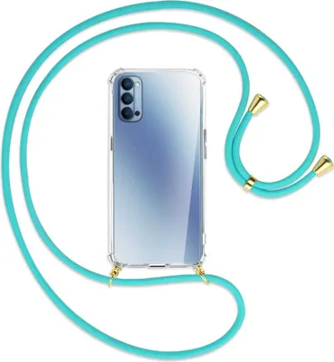 Produktbild von Handykette Backcover-Schutzhülle mit Band (Metall goldfarben) für Oppo Reno4 5G - türkis